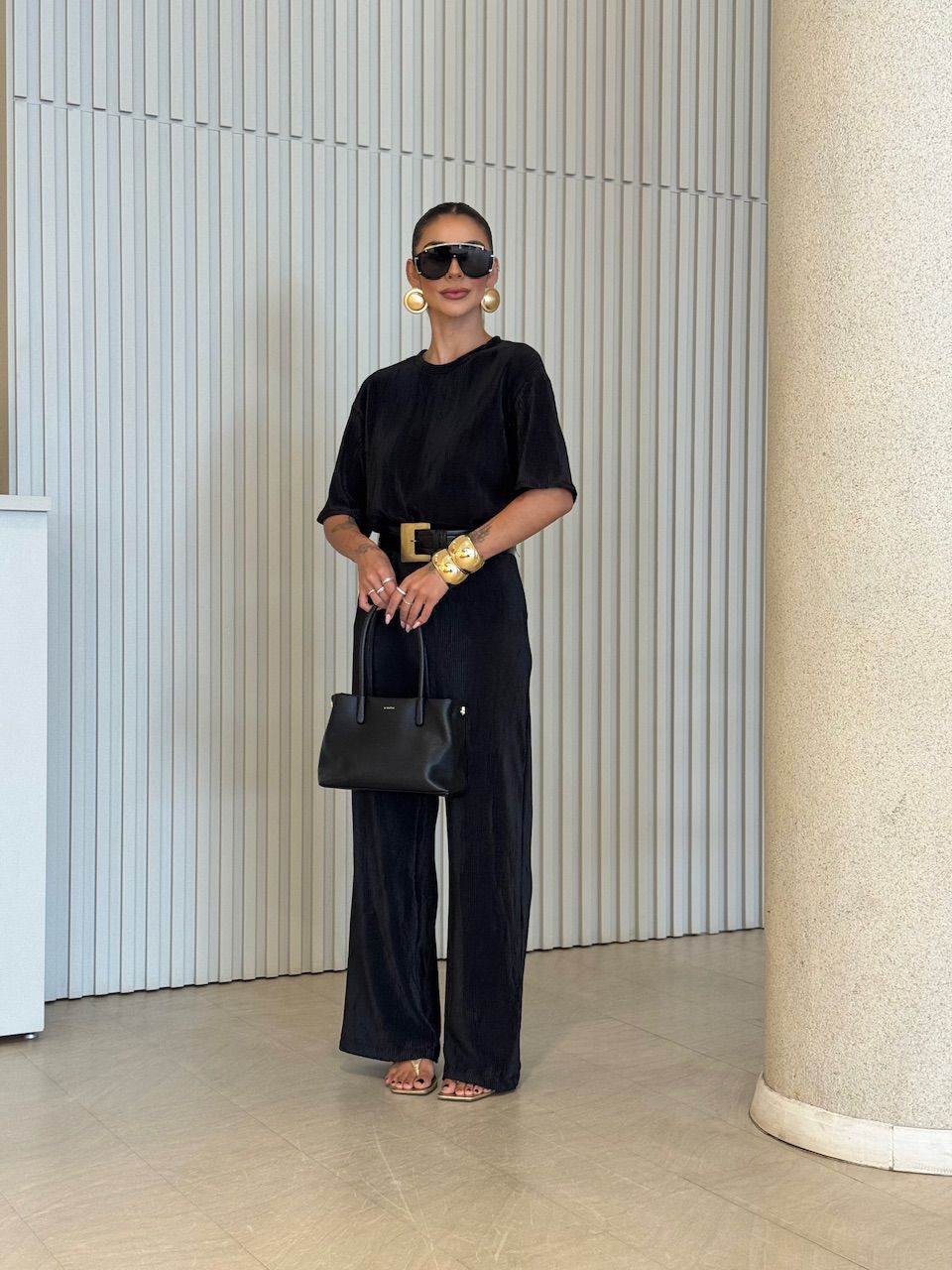 CONJUNTO NATANE PLISSADO PRETO - 0076720032 - CAROLLA FERRARO