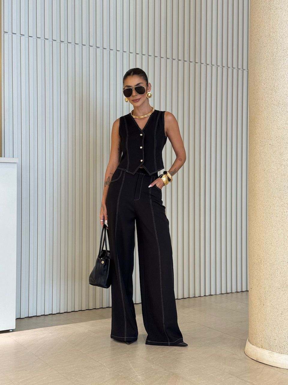 CONJUNTO CLÉIA COLETE CALÇA PRETO - 0076690032 - CAROLLA FERRARO