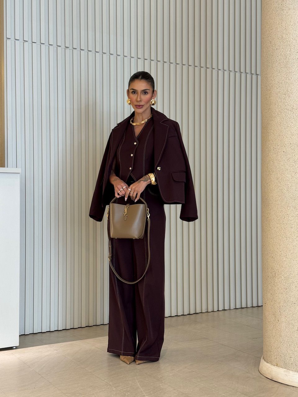 CONJUNTO CLÉIA COLETE CALÇA VINHO