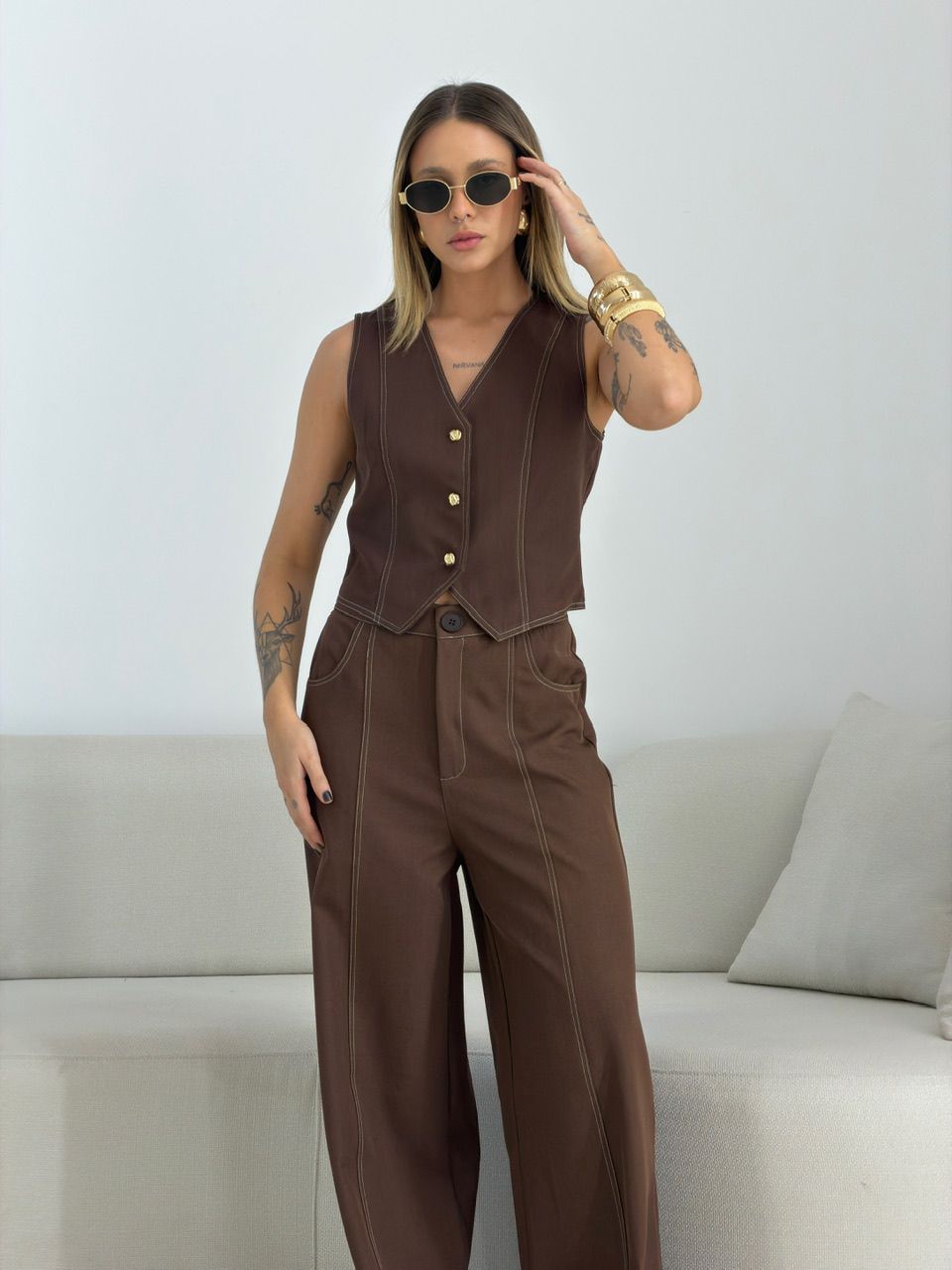 CONJUNTO CLÉIA COLETE CALÇA MARROM