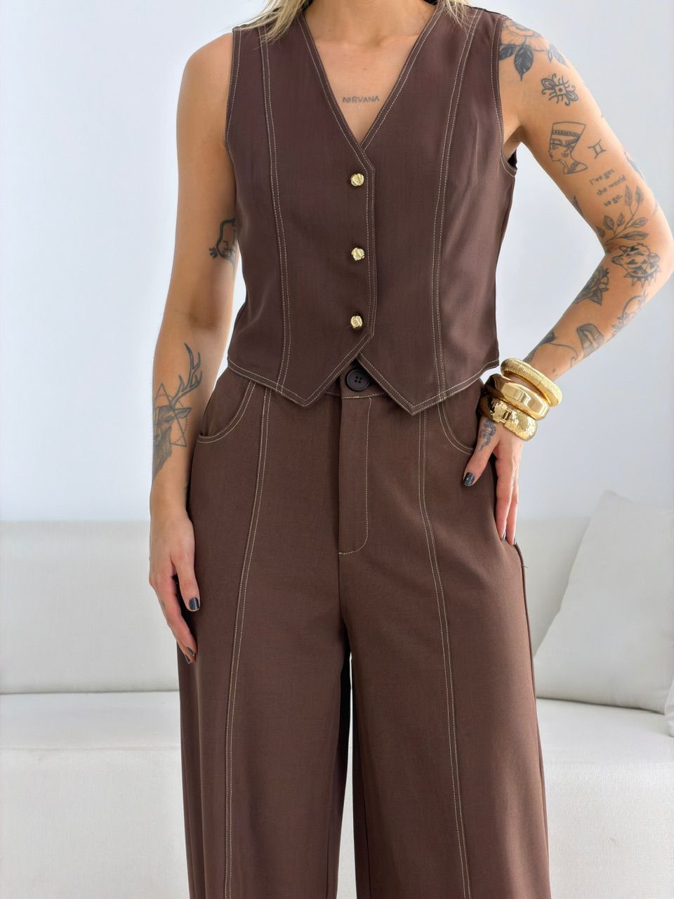 CONJUNTO CLÉIA COLETE CALÇA MARROM