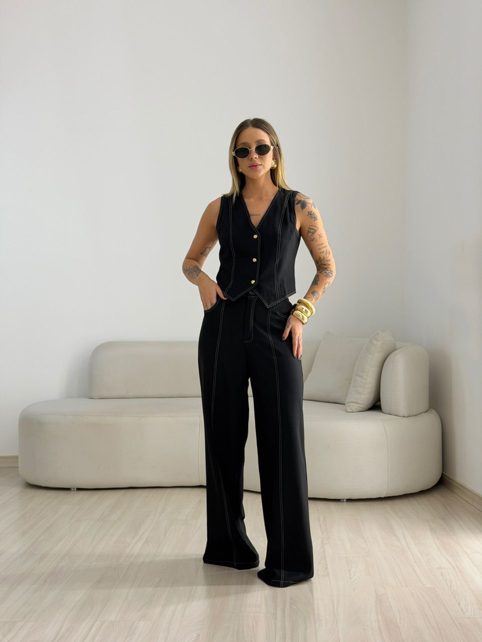 CONJUNTO CLÉIA COLETE CALÇA PRETO - 0076690032 - CAROLLA FERRARO