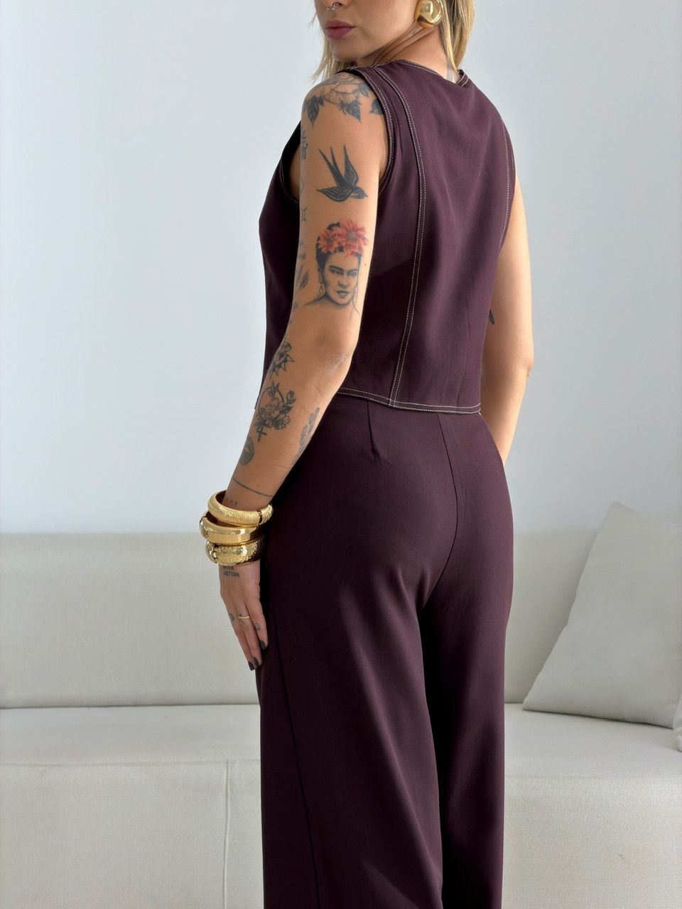 CONJUNTO CLÉIA COLETE CALÇA VINHO