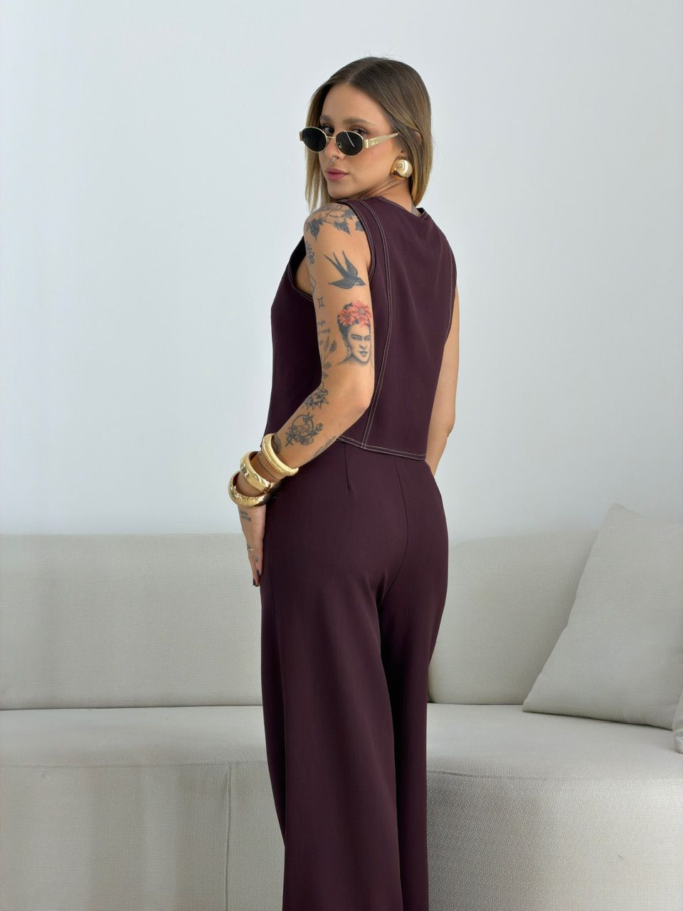 CONJUNTO CLÉIA COLETE CALÇA VINHO