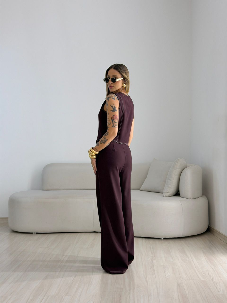 CONJUNTO CLÉIA COLETE CALÇA VINHO