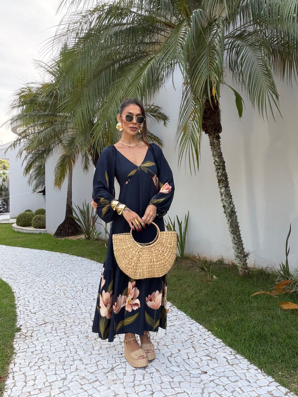 VESTIDO ANITA FLOR MARINHO