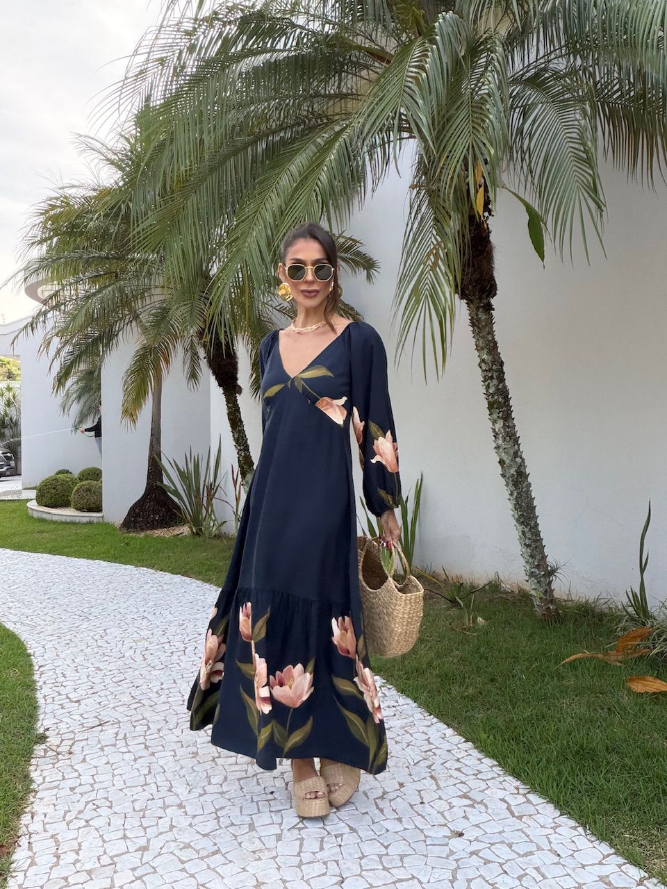 VESTIDO ANITA FLOR MARINHO