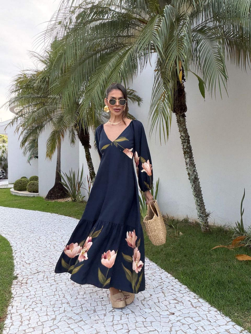 VESTIDO ANITA FLOR MARINHO - 0077510055 - CAROLLA FERRARO