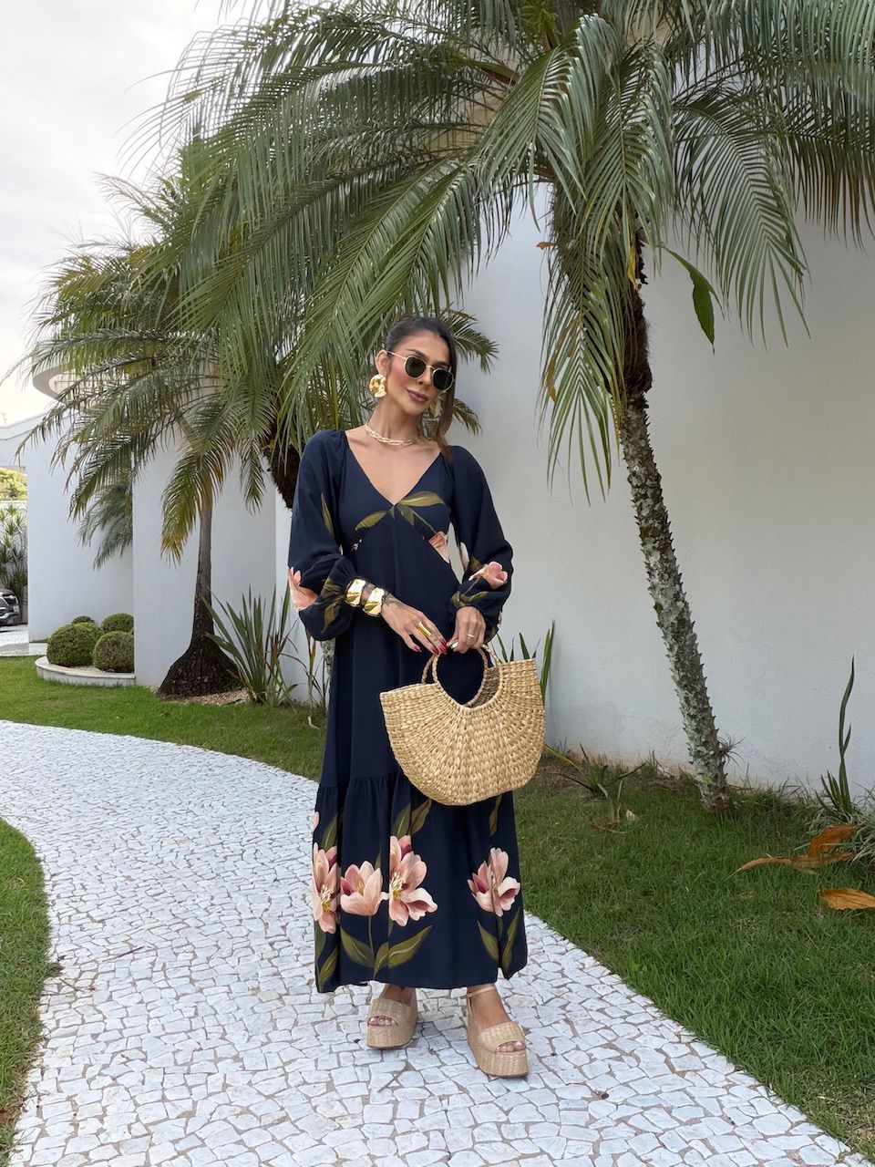 VESTIDO ANITA FLOR MARINHO