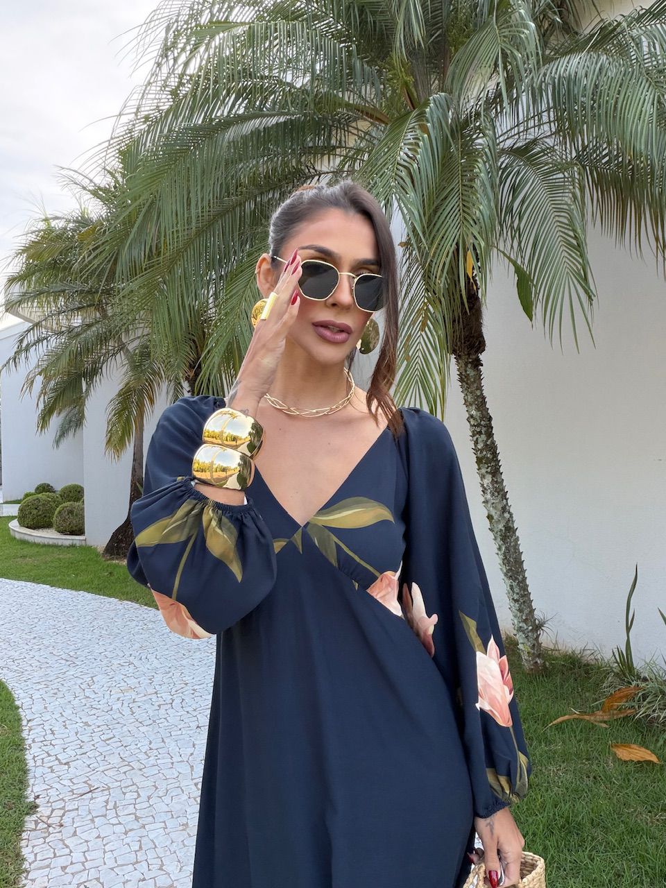 VESTIDO ANITA FLOR MARINHO