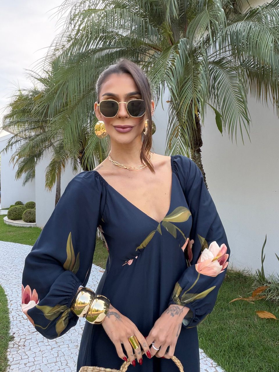 VESTIDO ANITA FLOR MARINHO