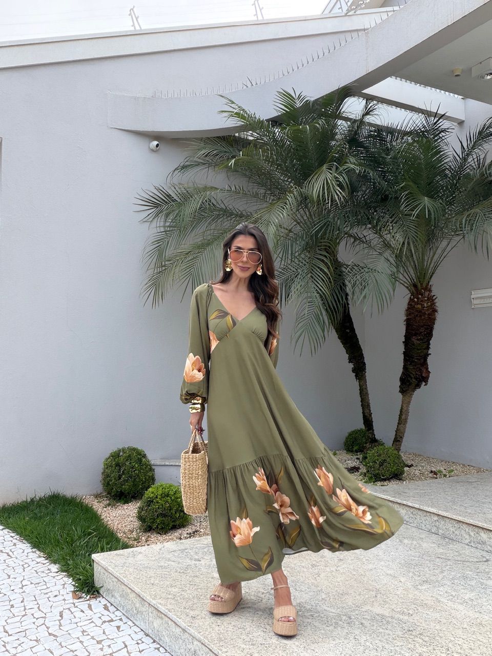 VESTIDO ANITA FLOR VERDE - 0077510230 - CAROLLA FERRARO