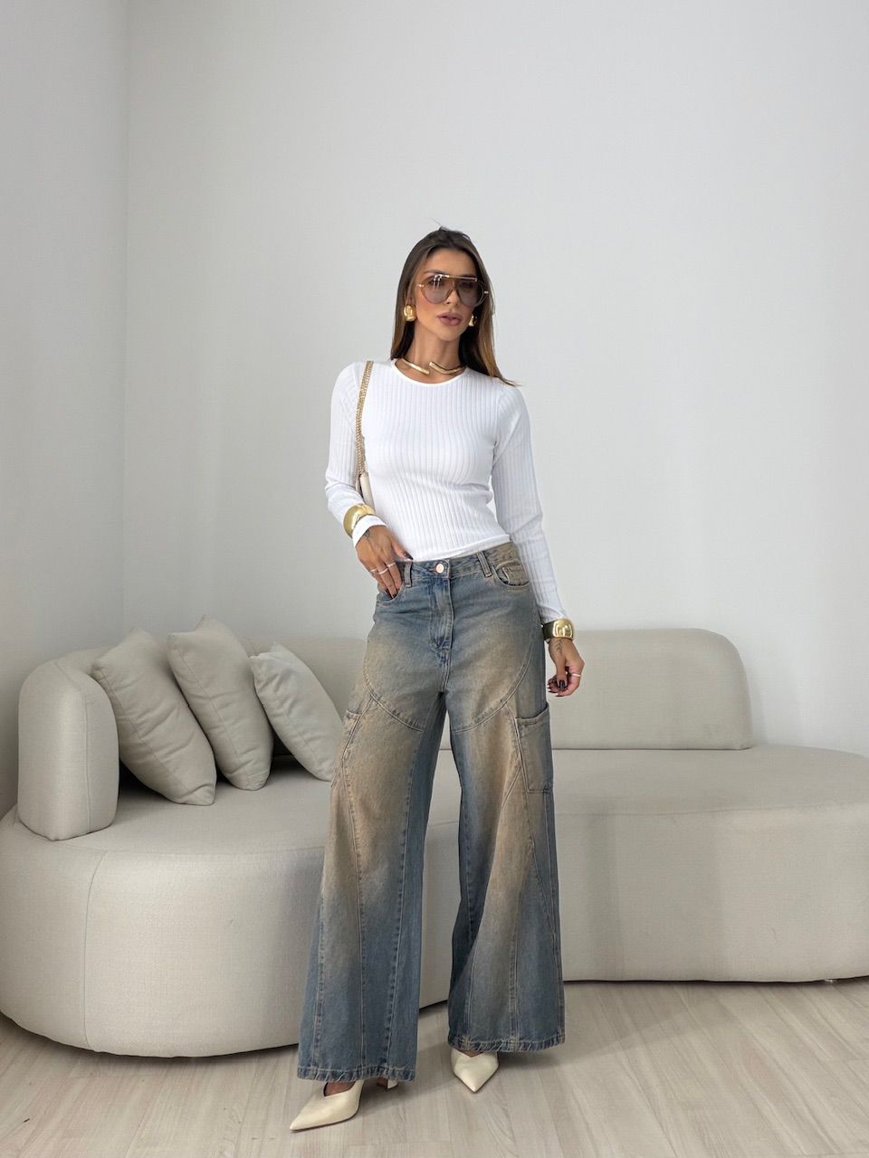 CALÇA LUANA WIDE LEG RECORTES SUJINHA