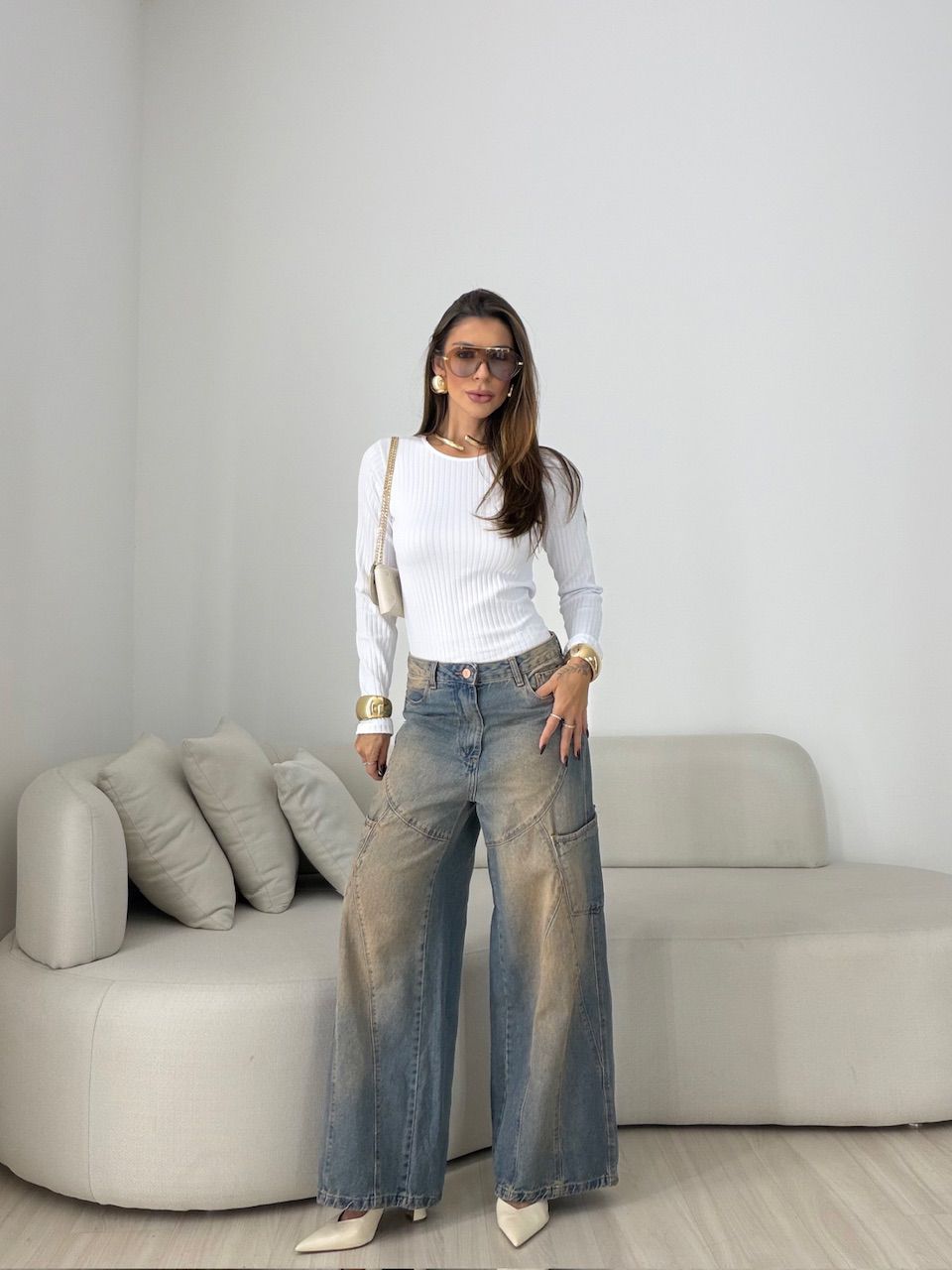 CALÇA LUANA WIDE LEG RECORTES SUJINHA