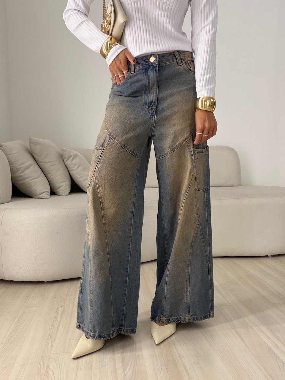 CALÇA LUANA WIDE LEG RECORTES SUJINHA - 0078520466 - CAROLLA FERRARO