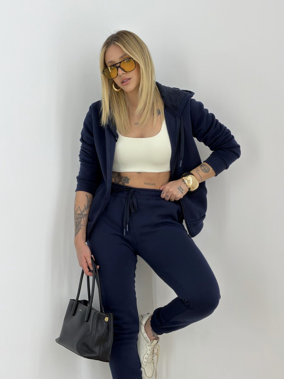 CONJUNTO ROSE MOLETOM MARINHO