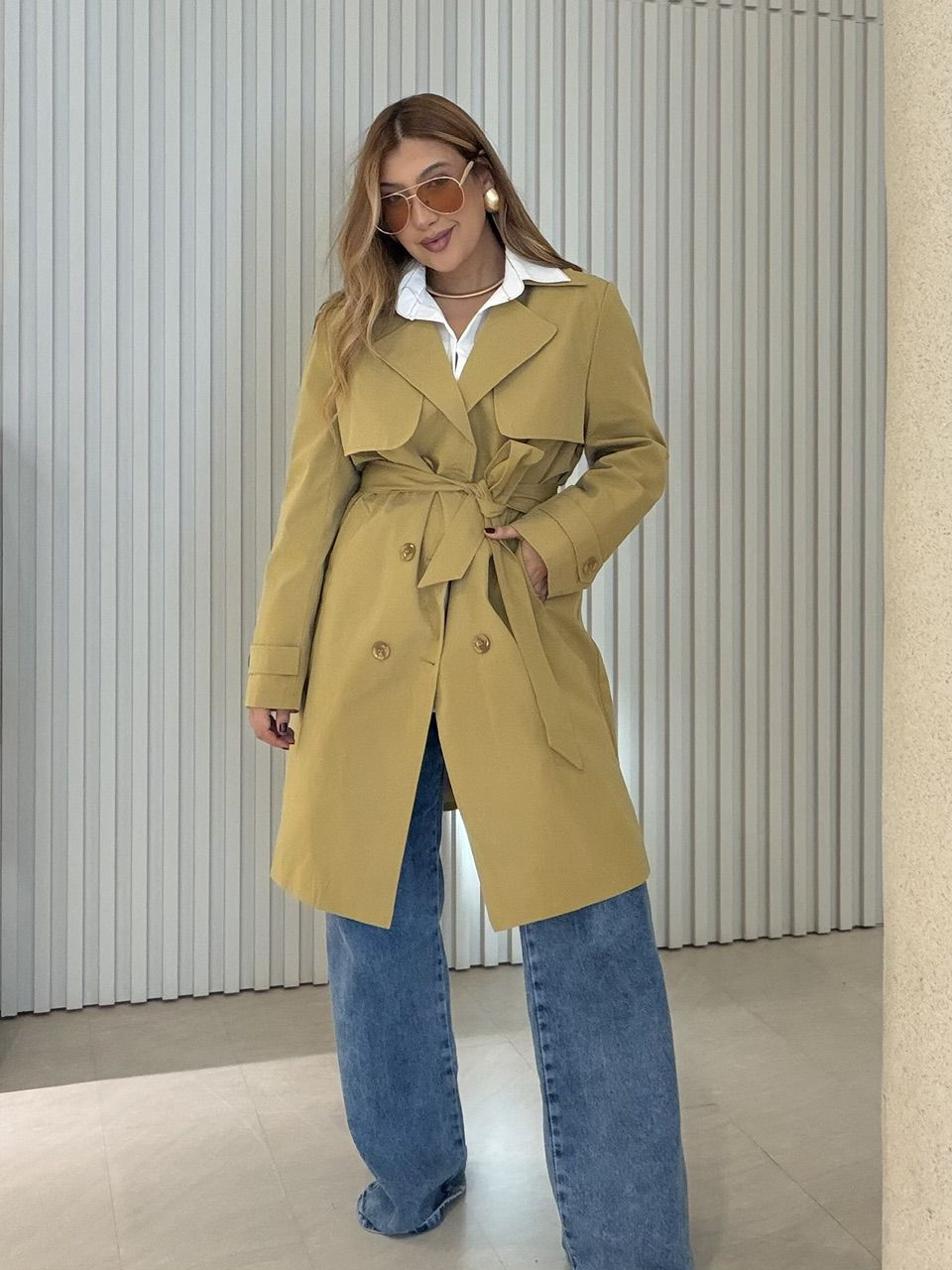 TRENCH COAT PATTY FAIXA MOSTARDA - 0077820051 - CAROLLA FERRARO