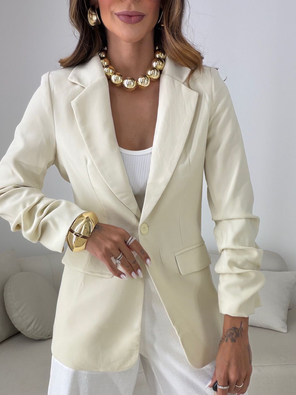 BLAZER DUDA ALONGADO AREIA