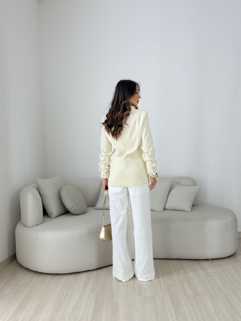 BLAZER DUDA ALONGADO AREIA