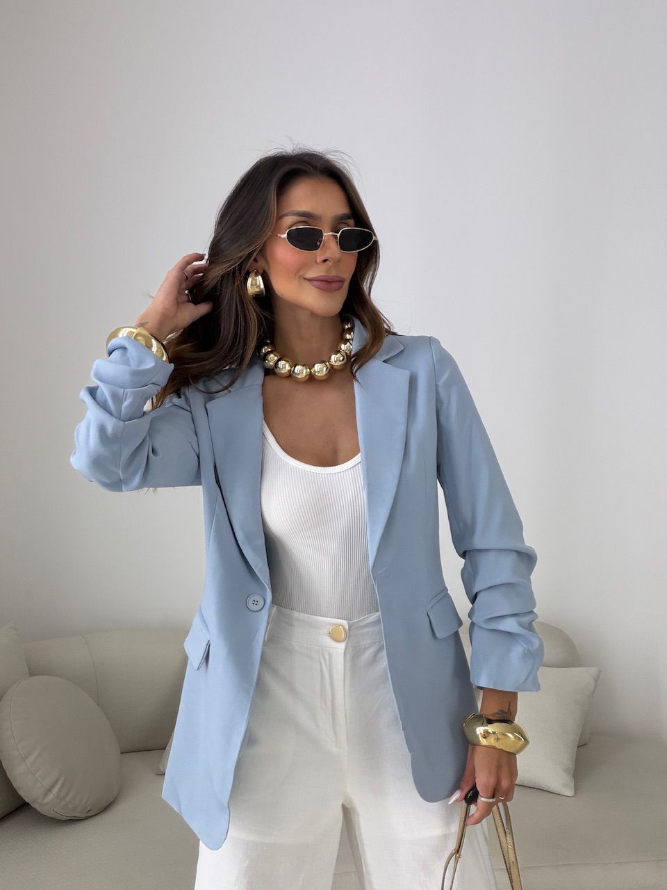 BLAZER DUDA ALONGADO AZUL - 0081270109 - CAROLLA FERRARO