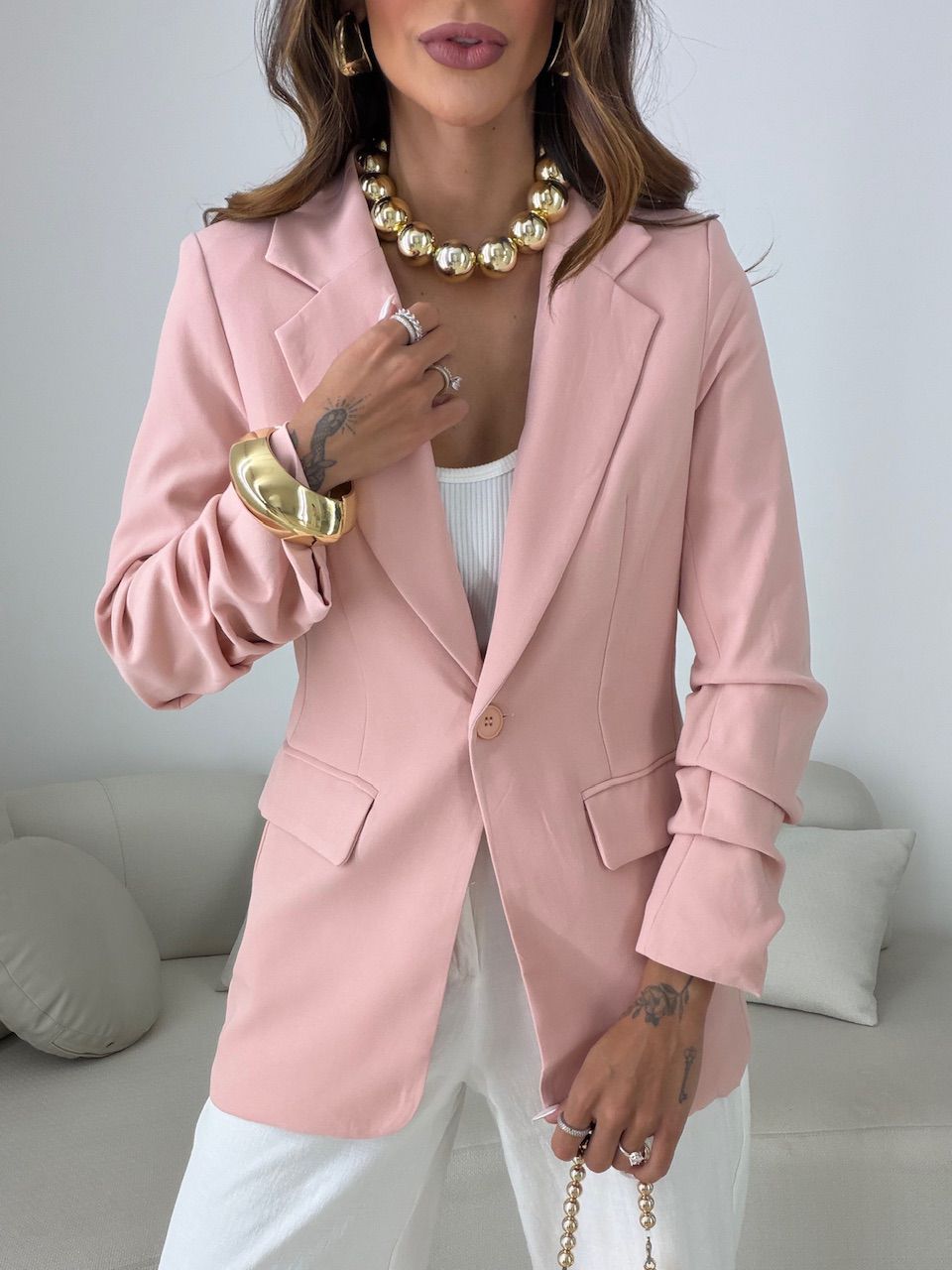 BLAZER DUDA ALONGADO ROSA