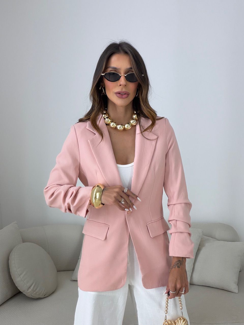 BLAZER DUDA ALONGADO ROSA