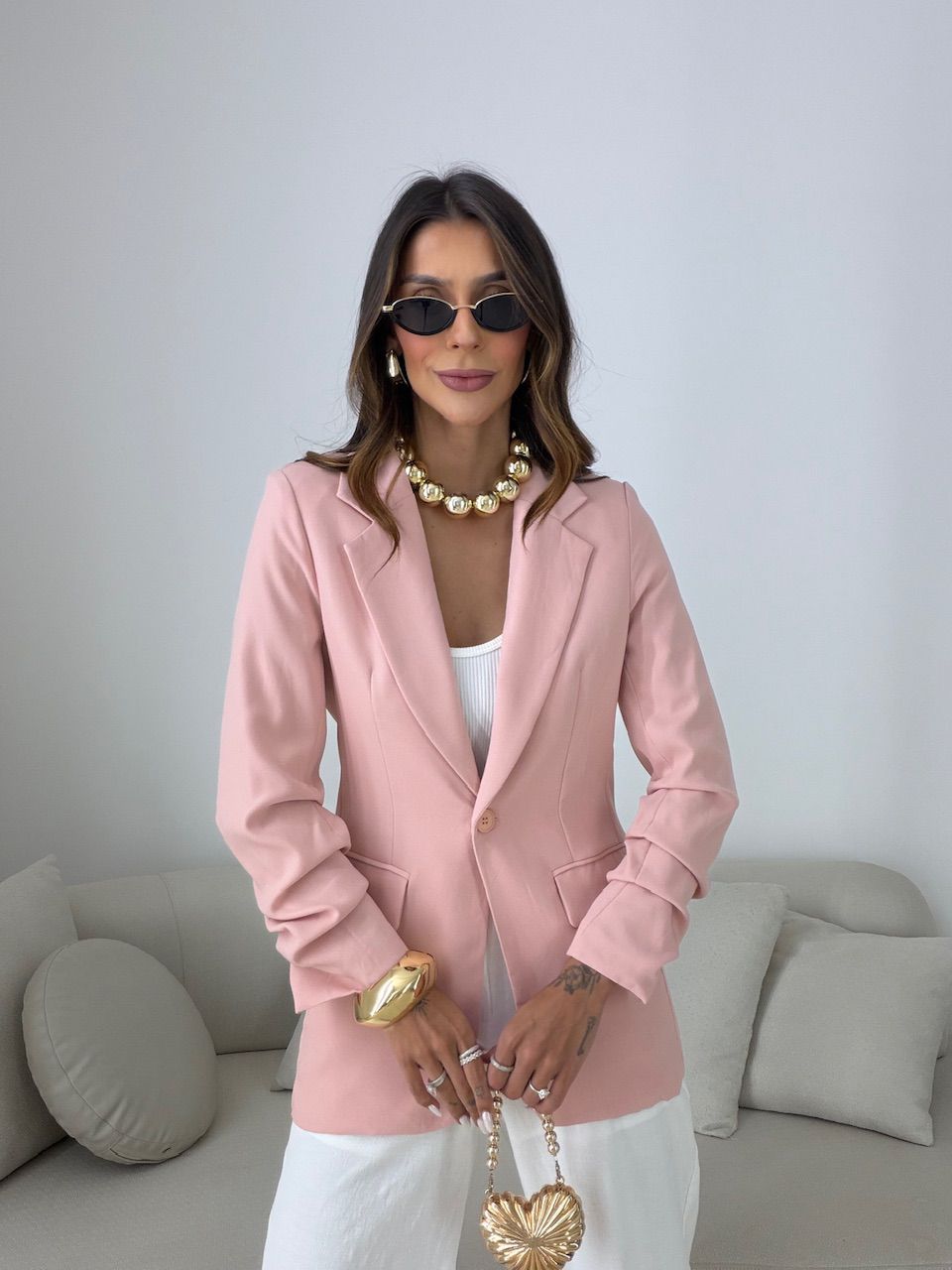 BLAZER DUDA ALONGADO ROSA - 0081270031 - CAROLLA FERRARO