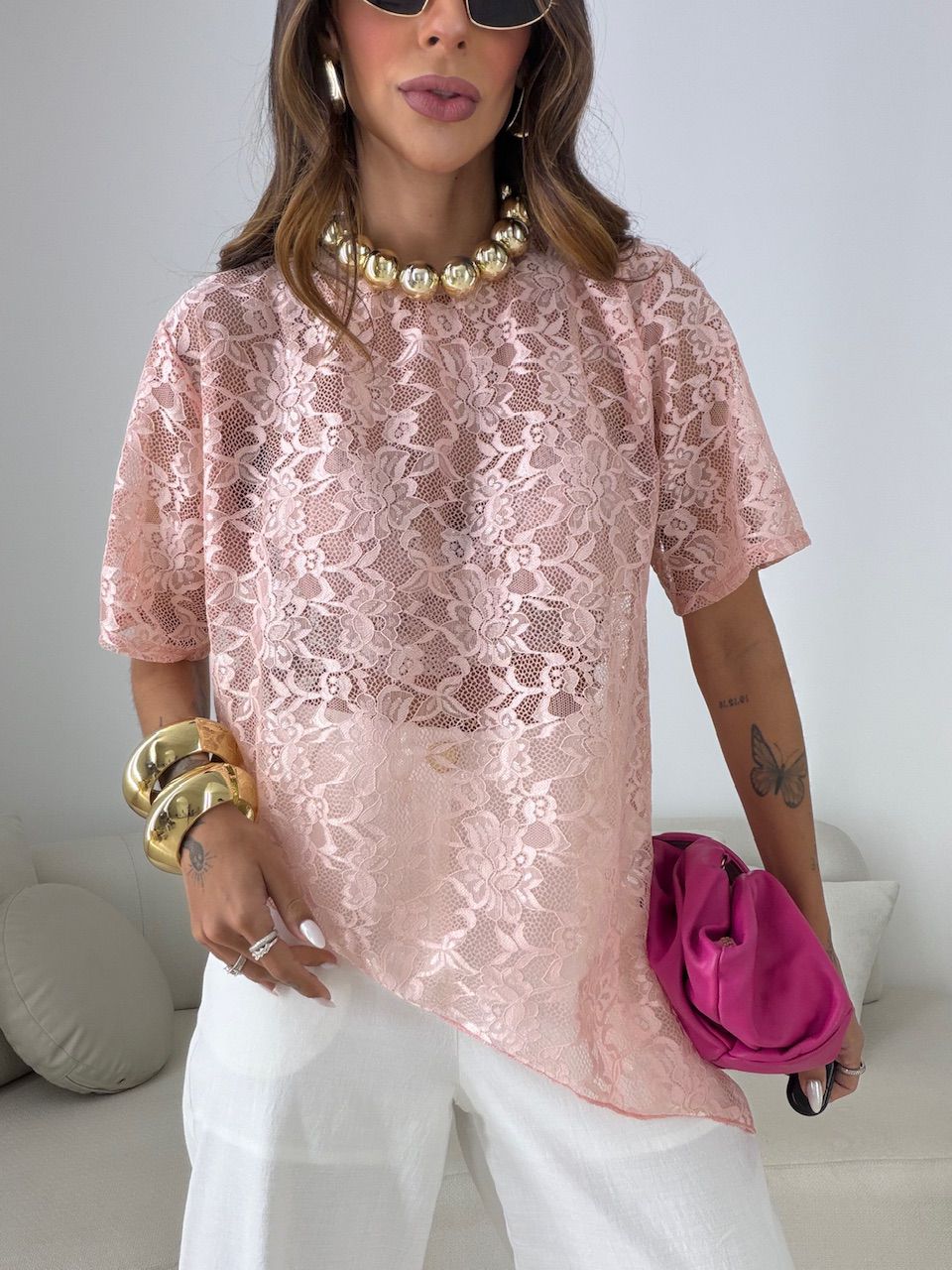 BLUSA ANGÉLICA RENDA ASSIMÉTRICA ROSA