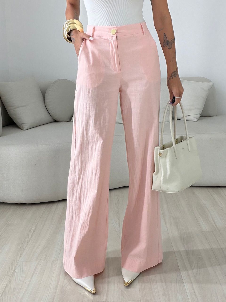 CALÇA LILIANE BOTÃO ROSA - 0081290031 - CAROLLA FERRARO