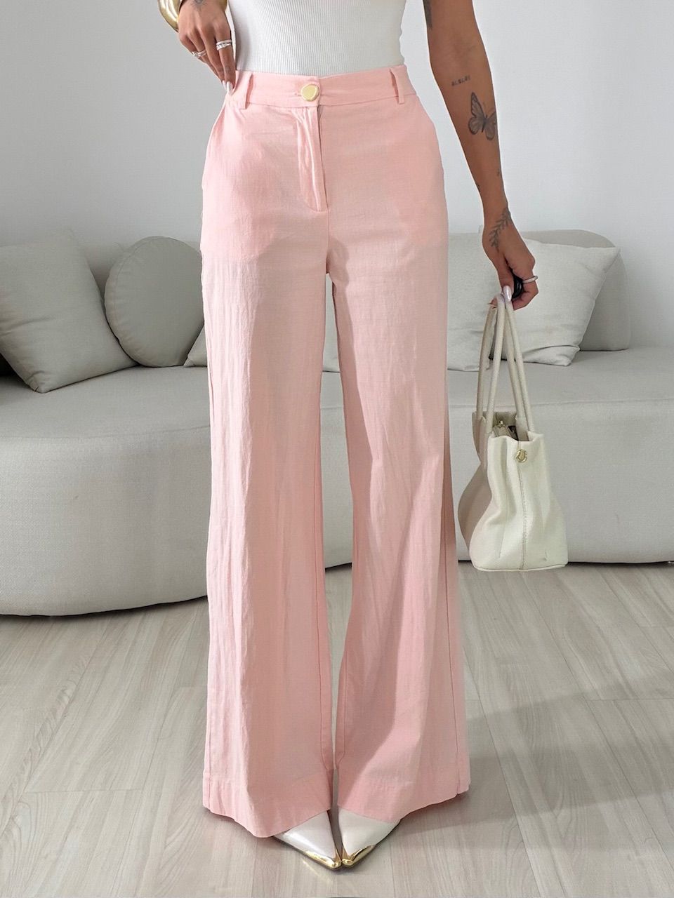 CALÇA LILIANE BOTÃO ROSA