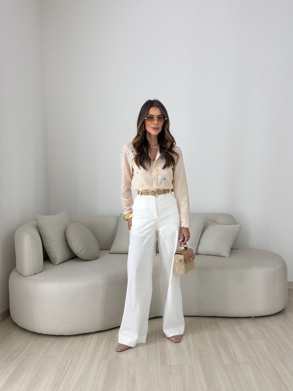 CAMISA BEATRIZ CORAÇÕES AREIA