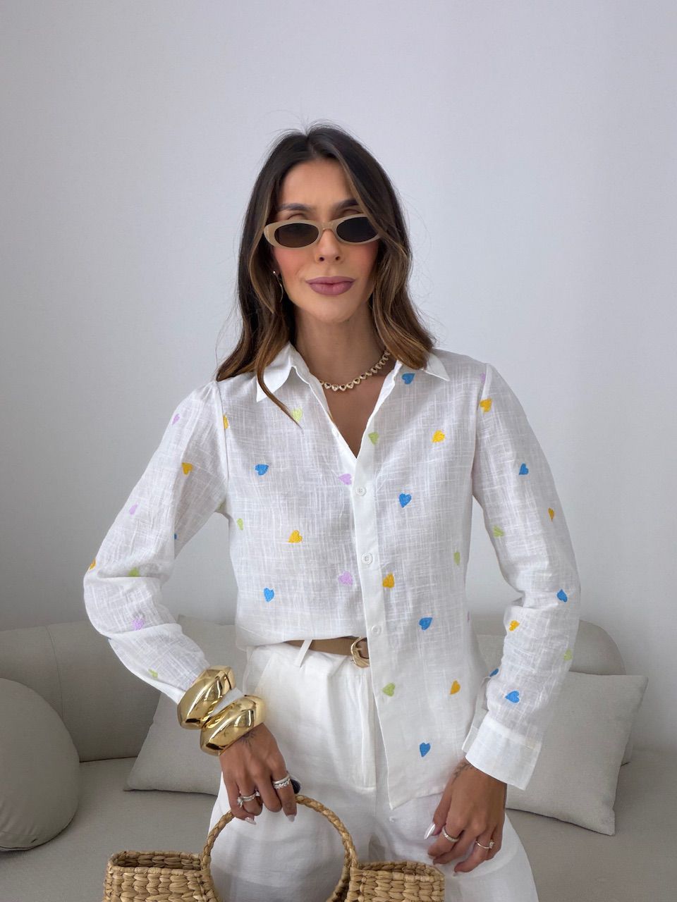CAMISA BEATRIZ CORAÇÕES OFF - 0081230048 - CAROLLA FERRARO