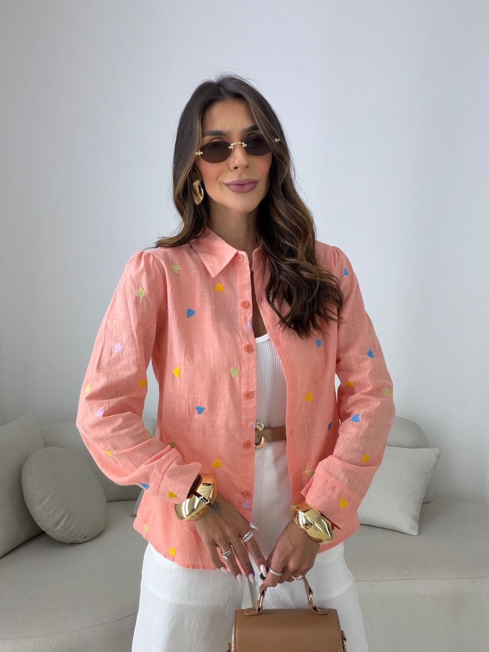 CAMISA BEATRIZ CORAÇÕES PÊSSEGO