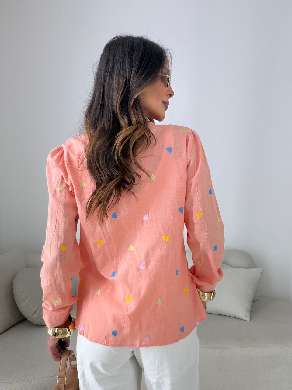 CAMISA BEATRIZ CORAÇÕES PÊSSEGO