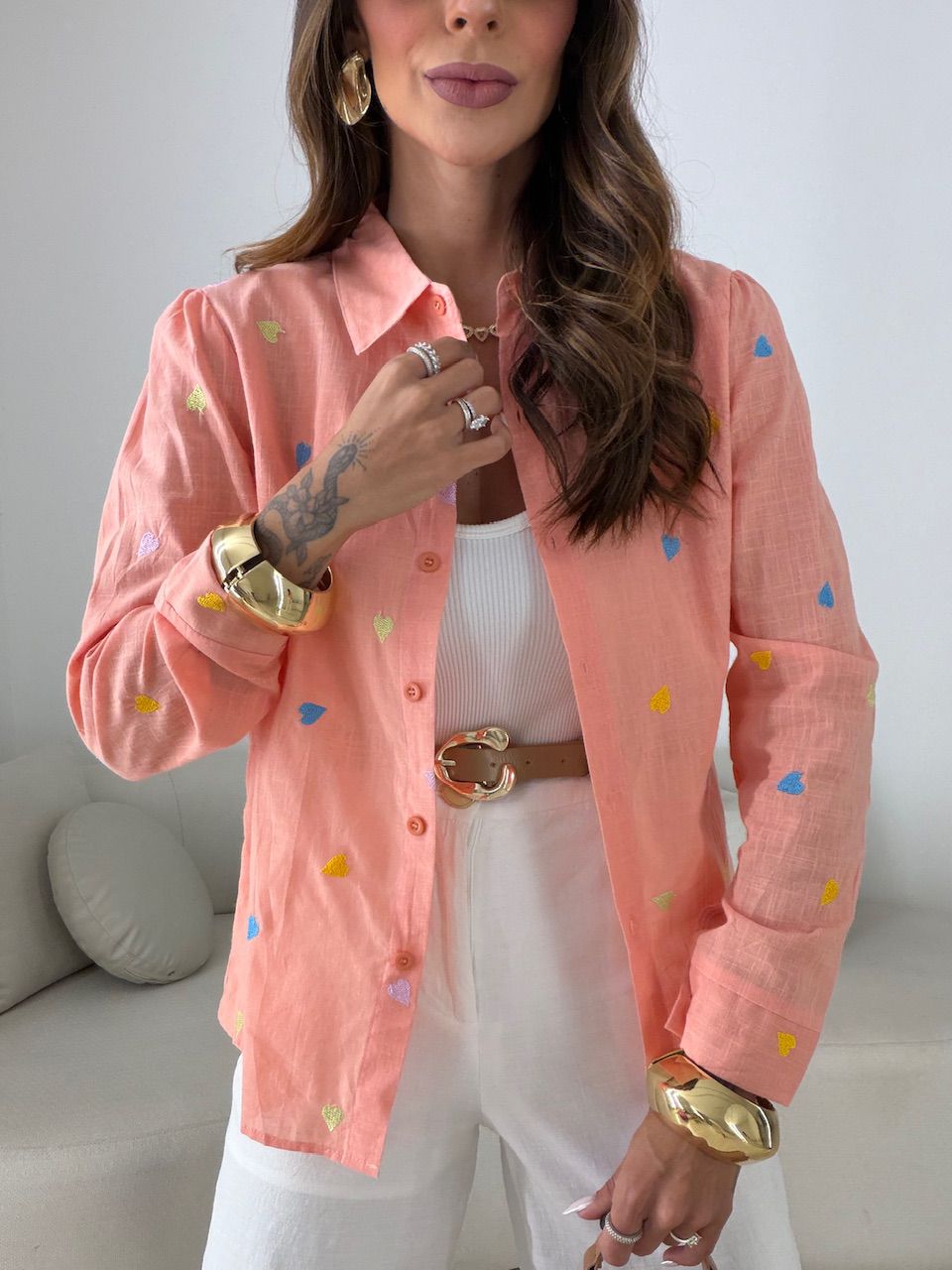 CAMISA BEATRIZ CORAÇÕES PÊSSEGO