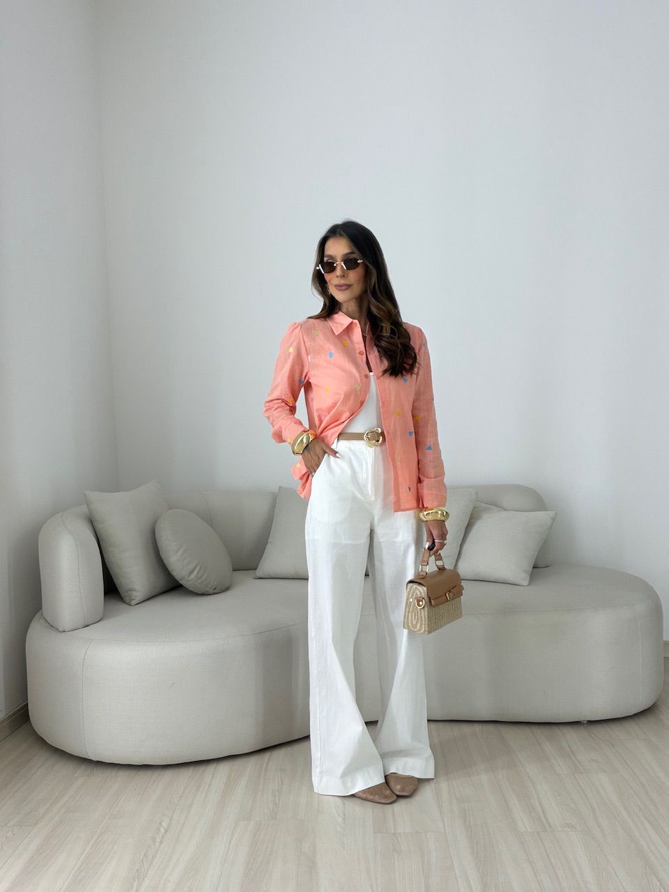 CAMISA BEATRIZ CORAÇÕES PÊSSEGO
