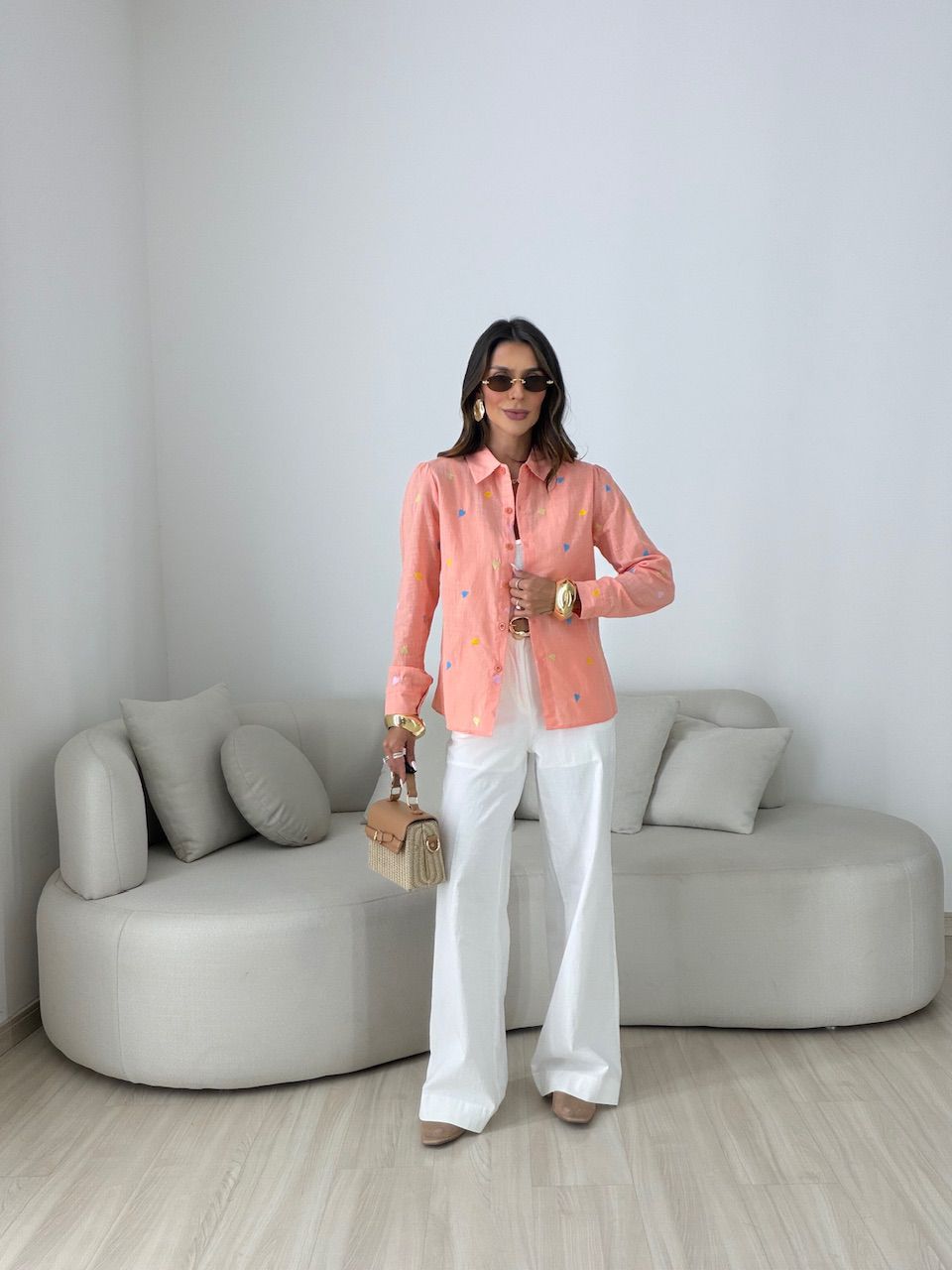 CAMISA BEATRIZ CORAÇÕES PÊSSEGO
