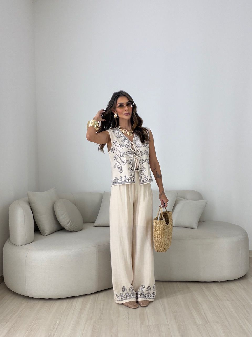 CONJUNTO GIULIA ESTAMPADO AREIA
