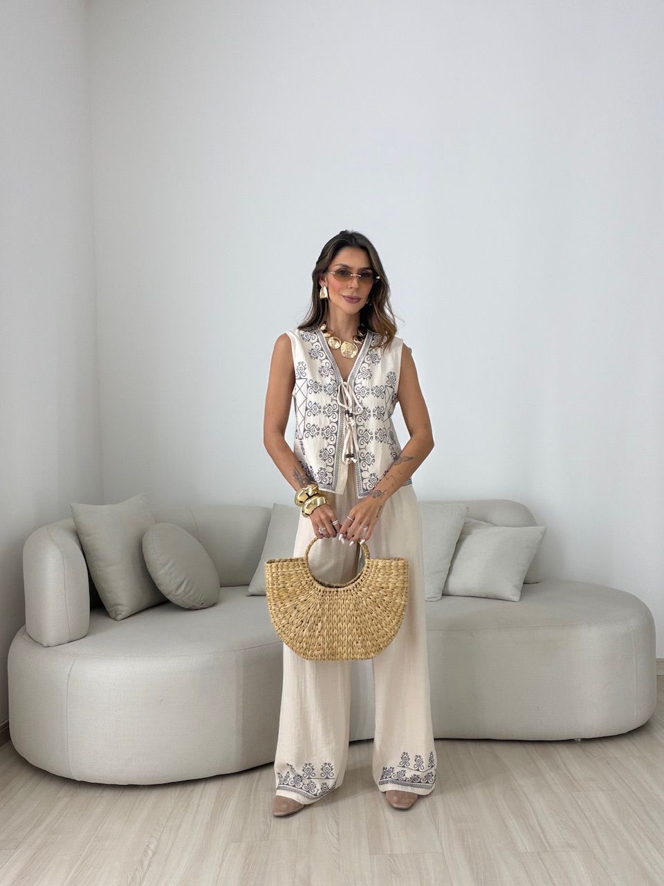 CONJUNTO GIULIA ESTAMPADO AREIA