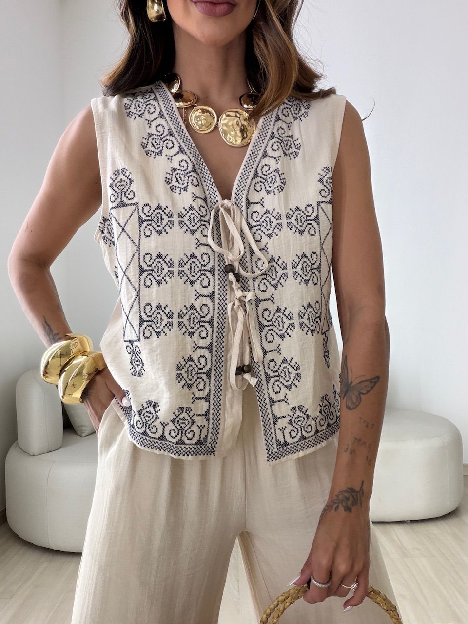 CONJUNTO GIULIA ESTAMPADO AREIA