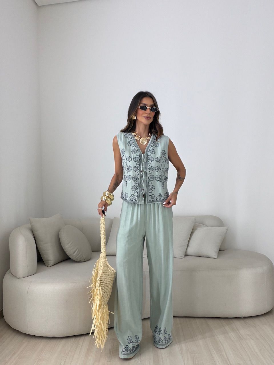 CONJUNTO GIULIA ESTAMPADO VERDE - 0081280230 - CAROLLA FERRARO