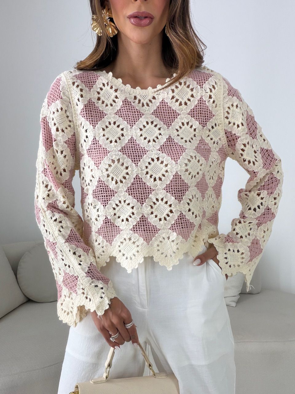 CROPPED IOLANDA CROCHÊ ROSA