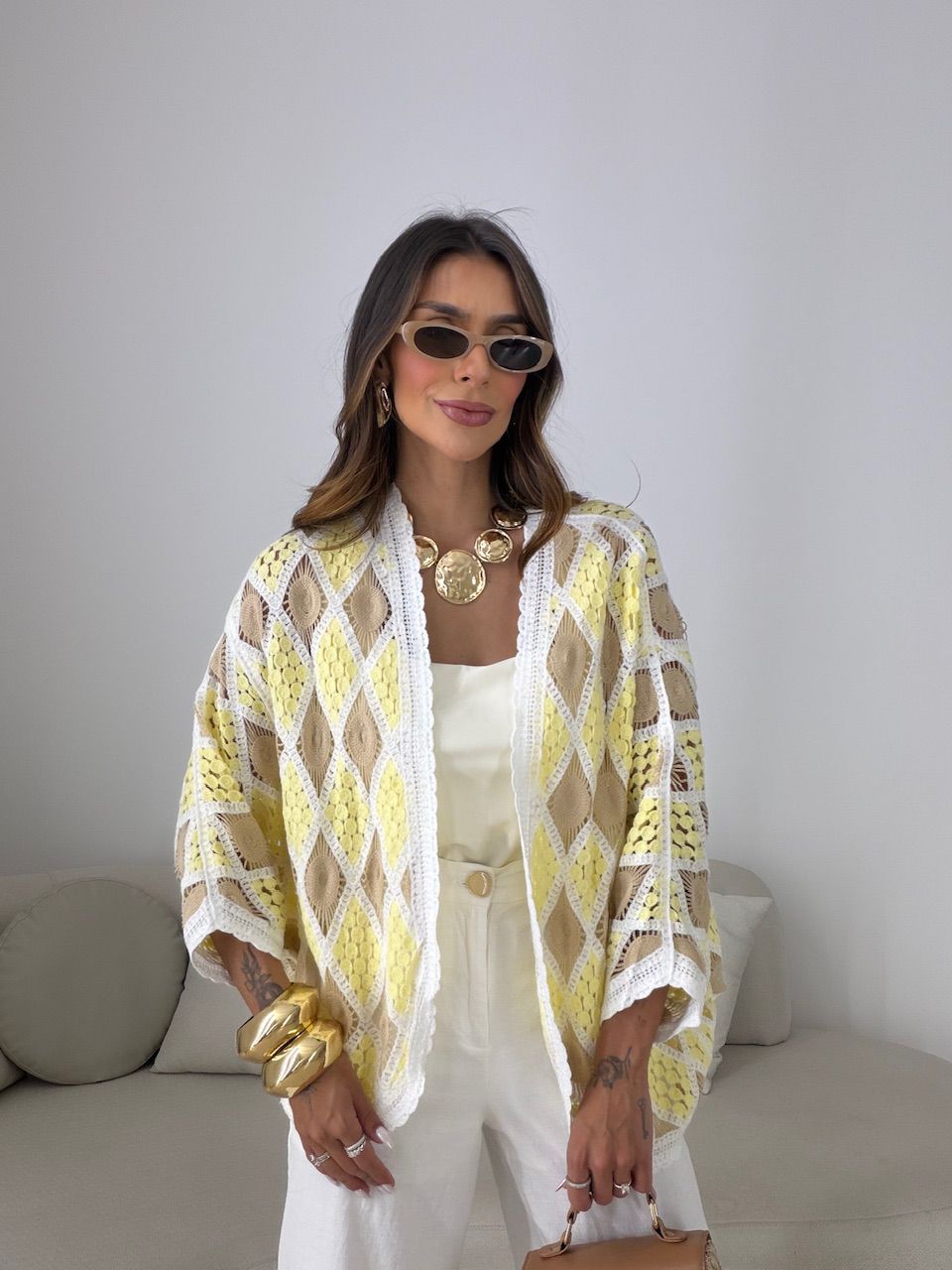 KIMONO LUCY ESTAMPADO AMARELO - 0081240111 - CAROLLA FERRARO