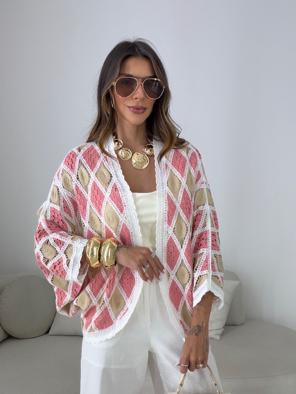 KIMONO LUCY ESTAMPADO ROSA - 0081240031 - CAROLLA FERRARO