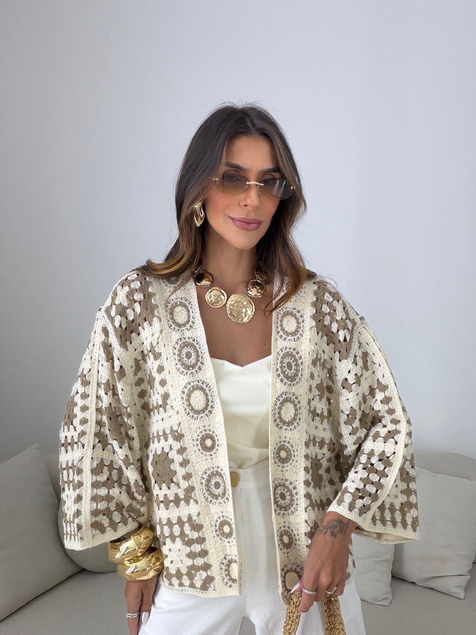 KIMONO PRISCILA ESTAMPADO CAQUI - 0081250096 - CAROLLA FERRARO