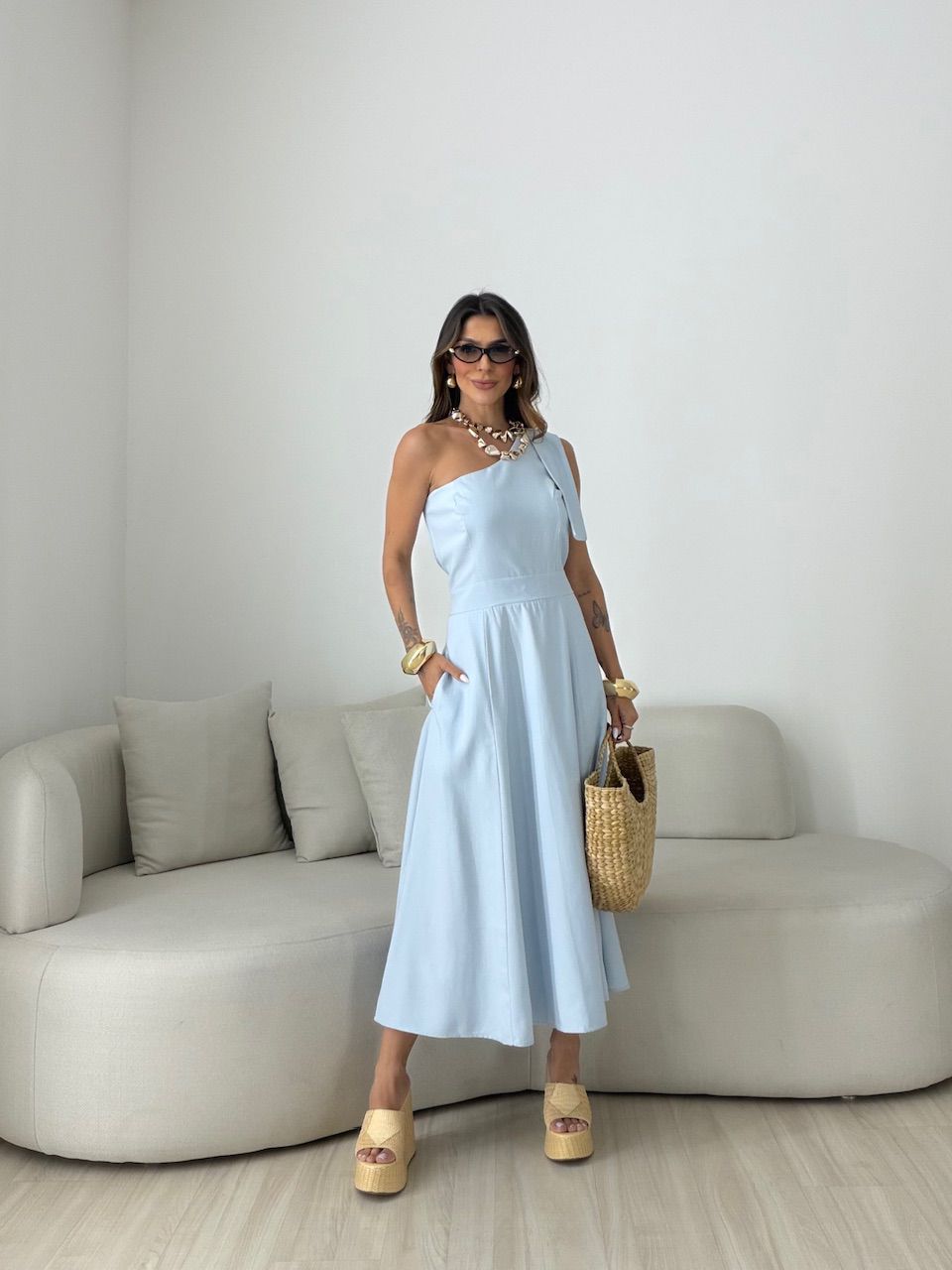VESTIDO DÉBORA NULA MANGA AZUL - 0080920109 - CAROLLA FERRARO