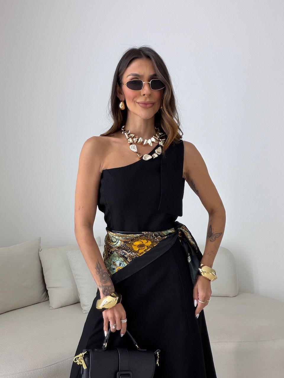 VESTIDO DÉBORA NULA MANGA PRETO