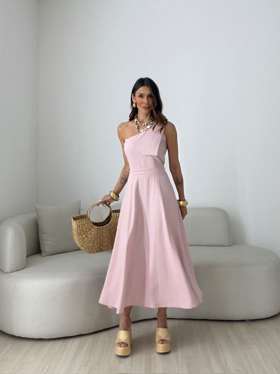 VESTIDO DÉBORA NULA MANGA ROSA - 0080920031 - CAROLLA FERRARO