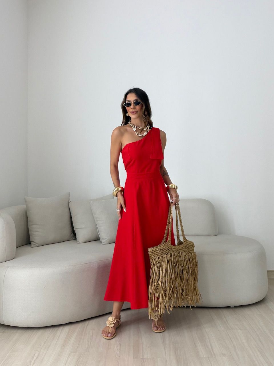 VESTIDO DÉBORA NULA MANGA VERMELHO - 0080920277 - CAROLLA FERRARO