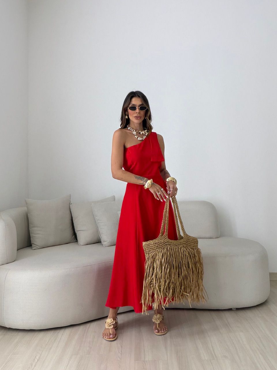 VESTIDO DÉBORA NULA MANGA VERMELHO